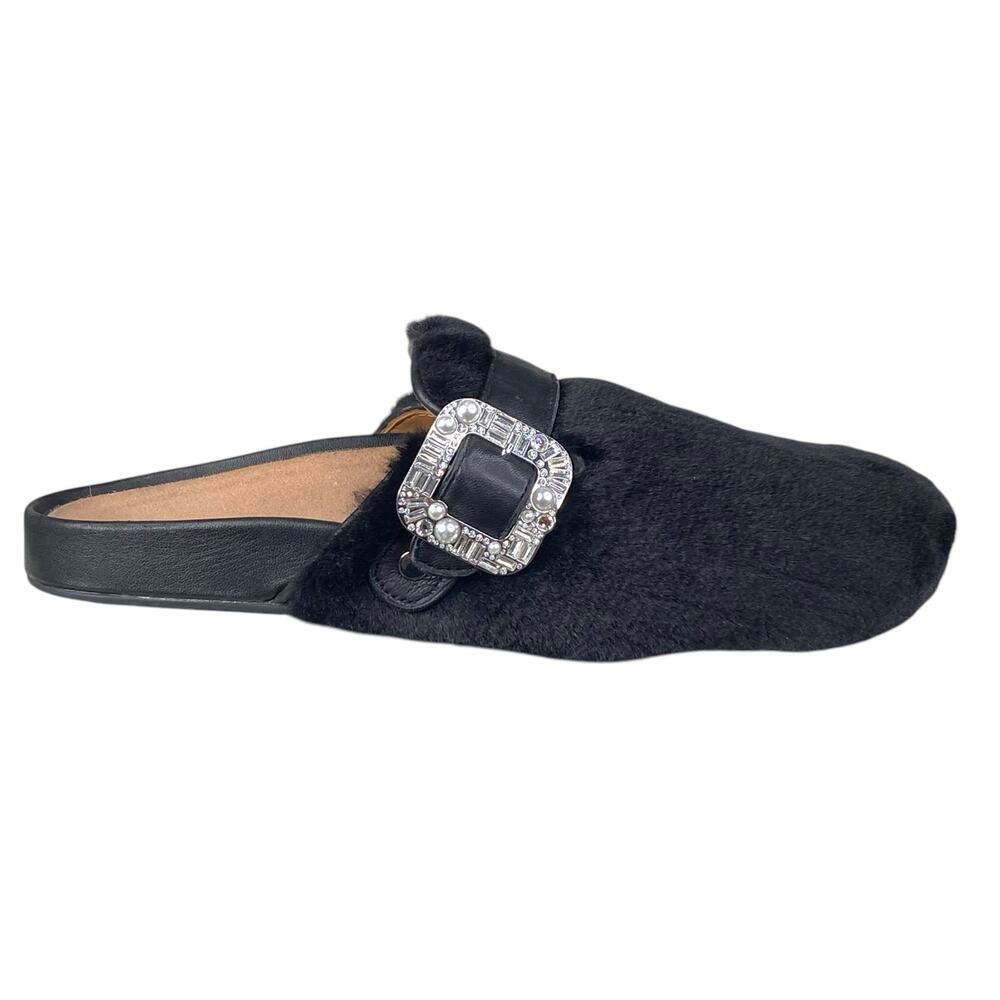 Kate Spade Women’s Cici Black Faux Fur Rhinestone Mule Size US 6